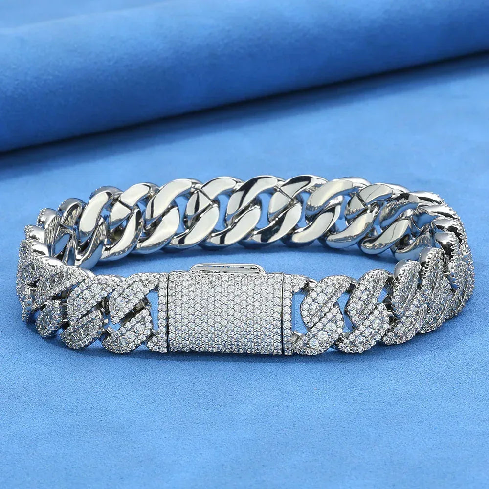 14mm Box Clasp Iced Out Cuban Bracelet Rapper Style | Caratix Jewelry - CaratixJewelry