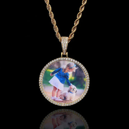 Custom Round Photo Pendant Necklace with Zircon Stones for Men and Women | Caratix Jewelry - CaratixJewelry