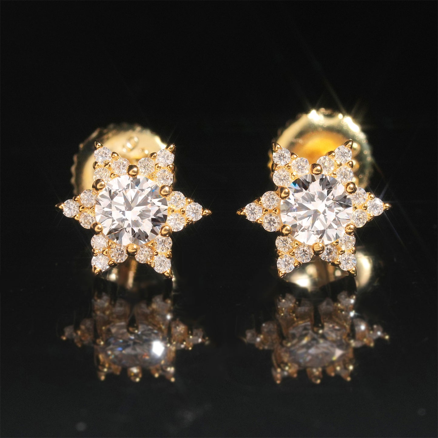 S925 Sterling Silver Flower Moissanite Stud Earrings | D Color VVS1 Floral Bling | Caratix