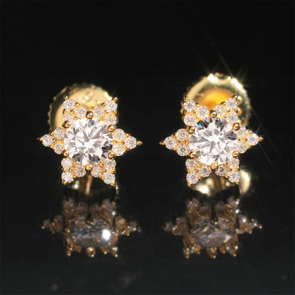 S925 Sterling Silver Flower Moissanite Stud Earrings | D Color VVS1 Floral Bling | Caratix