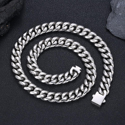 Miami Cuban Chain Necklace Stainless Steel Titanium Hip Hop Jewelry for Men | Caratix Jewelry - CaratixJewelry