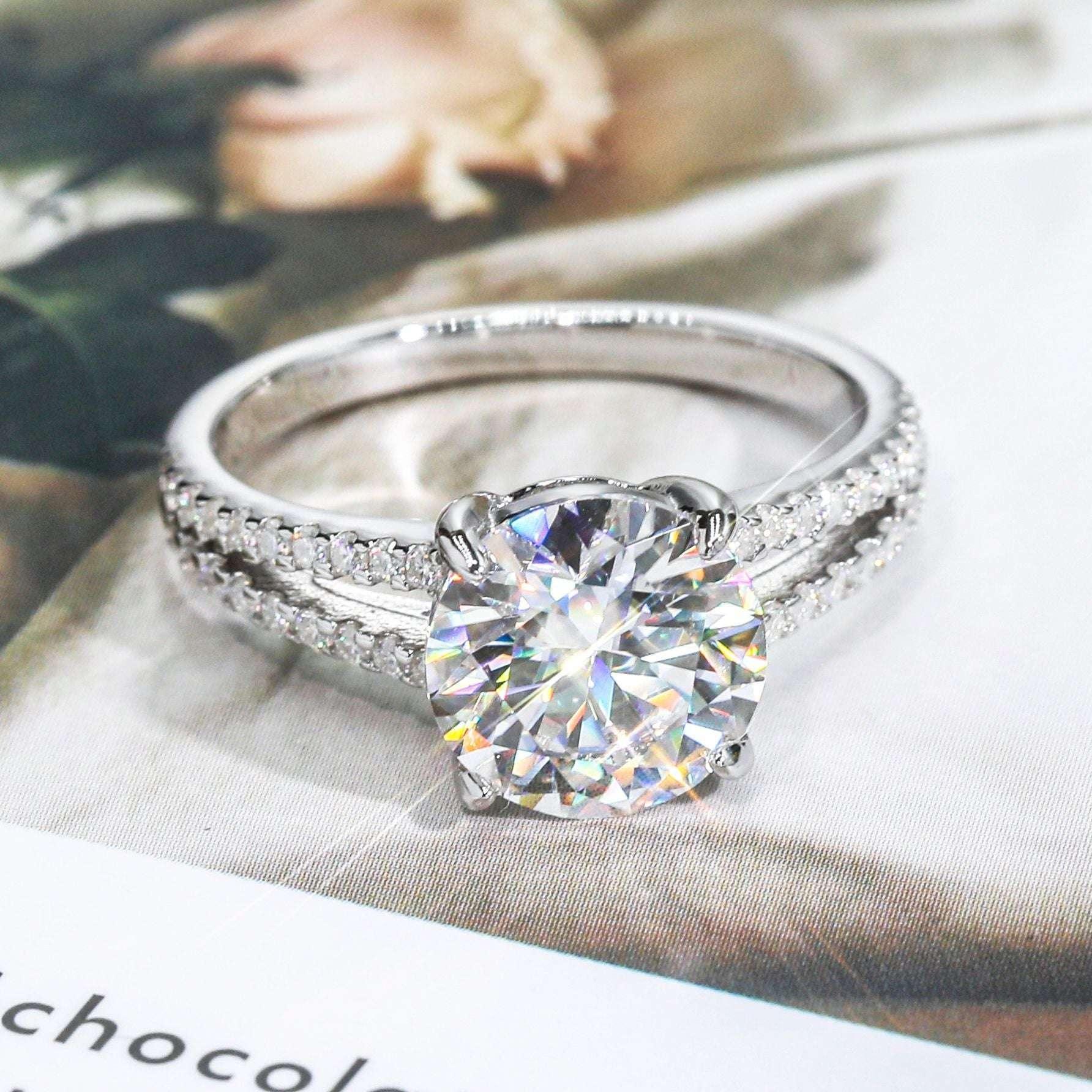 3ct Round Moissanite Wedding Ring | S925 Silver Minimalist Bridal Jewelry - CaratixJewelry