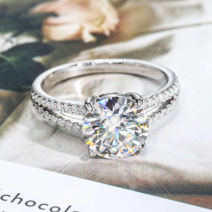 3ct Round Moissanite Wedding Ring | S925 Silver Minimalist Bridal Jewelry - CaratixJewelry