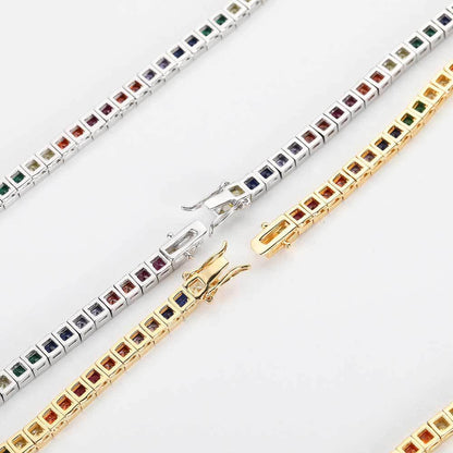4mm Colorful Tennis Chain Bracelet with Square Micro-Pave Zircon | Caratix Jewelry - CaratixJewelry