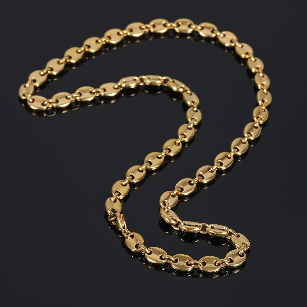 8mm Coffee Bean Necklace with Lobster Clasp Stainless Steel Pig Nose Chain for Men | Caratix Jewelry - CaratixJewelry