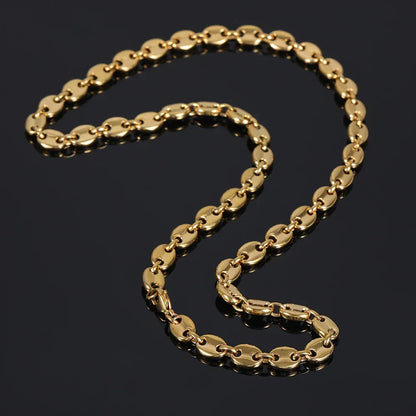 8mm Coffee Bean Necklace with Lobster Clasp Stainless Steel Pig Nose Chain for Men | Caratix Jewelry - CaratixJewelry