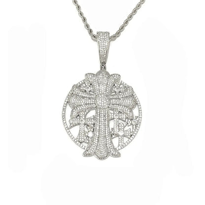 Iced Out Cross Medallion Pendant | Men's Round Disc Necklace - CaratixJewelry