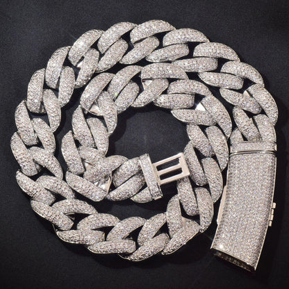 20mm Iced Out Cuban Chain with Long Clasp Copper Zircon - CaratixJewelry