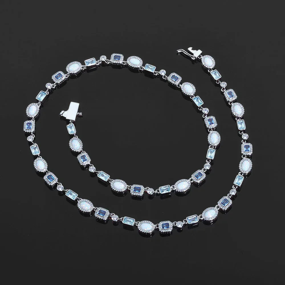 6mm Colored Gemstone Opal Style Chain Necklace Rapper Iced Out Chain for Men | Caratix Jewelry - CaratixJewelry