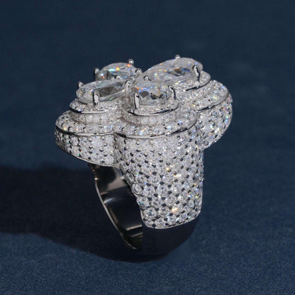 Flower Moissanite Men’s Ring | S925 Silver Luxury Iced Out Hip Hop Jewelry - CaratixJewelry