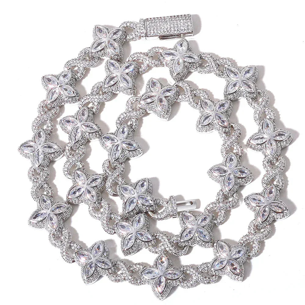 Four-Leaf Clover Cuban Link Chain with Figure-8 Clasp – Custom S925 Sterling Silver Hip Hop Men’s Trendy Streetwear Necklace - CaratixJewelry