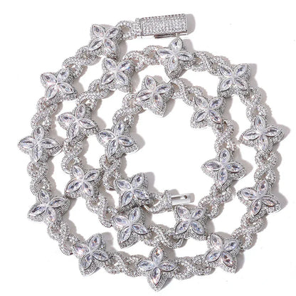 Four-Leaf Clover Cuban Link Chain with Figure-8 Clasp – Custom S925 Sterling Silver Hip Hop Men’s Trendy Streetwear Necklace - CaratixJewelry