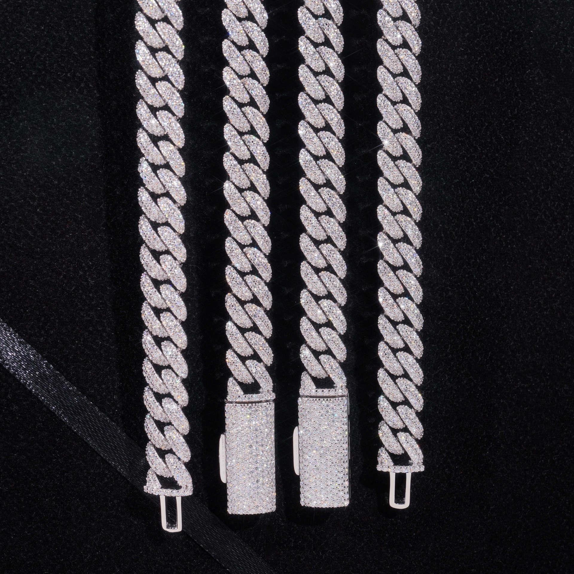 10mm Crescent Moissanite Cuban Link Chain – S925 Sterling Silver Iced-Out Hip Hop Streetwear Necklace - CaratixJewelry