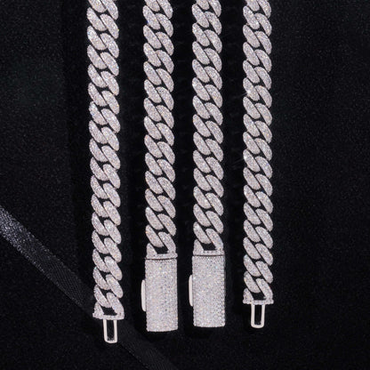 10mm Crescent Moissanite Cuban Link Chain – S925 Sterling Silver Iced-Out Hip Hop Streetwear Necklace - CaratixJewelry