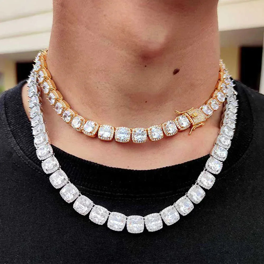 10mm Square Zircon Tennis Chain Necklace Hip Hop Bling | Caratix Jewelry - CaratixJewelry