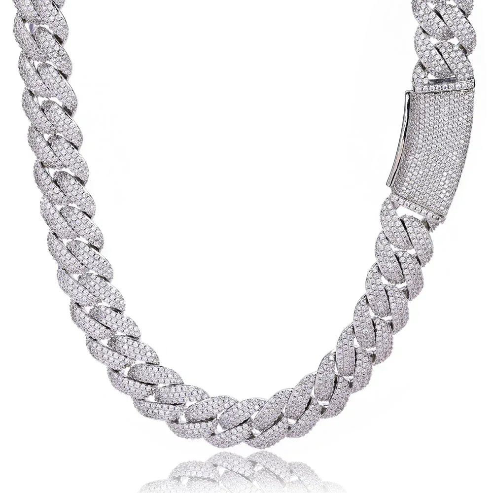 Triple-Row Moissanite Bubble Cuban Link Chain – Custom S925 Sterling Silver Iced-Out Hip Hop Men’s Luxury Streetwear Necklace - CaratixJewelry