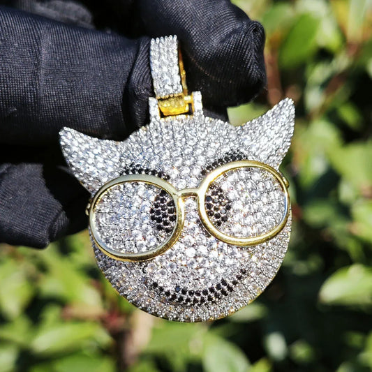 Four-Eyed Cartoon Pendant Necklace | CZ Iced Out Hip Hop Men’s Streetwear Jewelry - CaratixJewelry