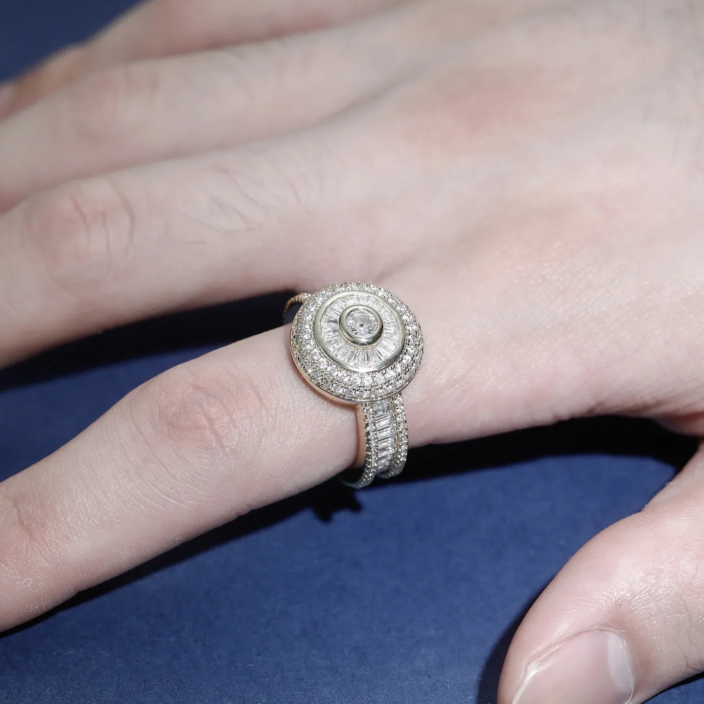 Multi-Cut Round & Baguette Hip Hop Ring | Iced Out Mosaic Band | Caratix