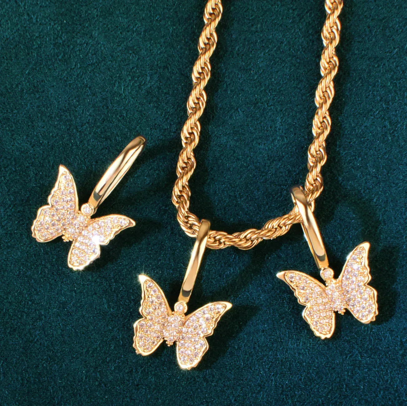 Mini Butterfly Pendant Necklace | CZ Hip Hop Unisex Streetwear Jewelry - CaratixJewelry