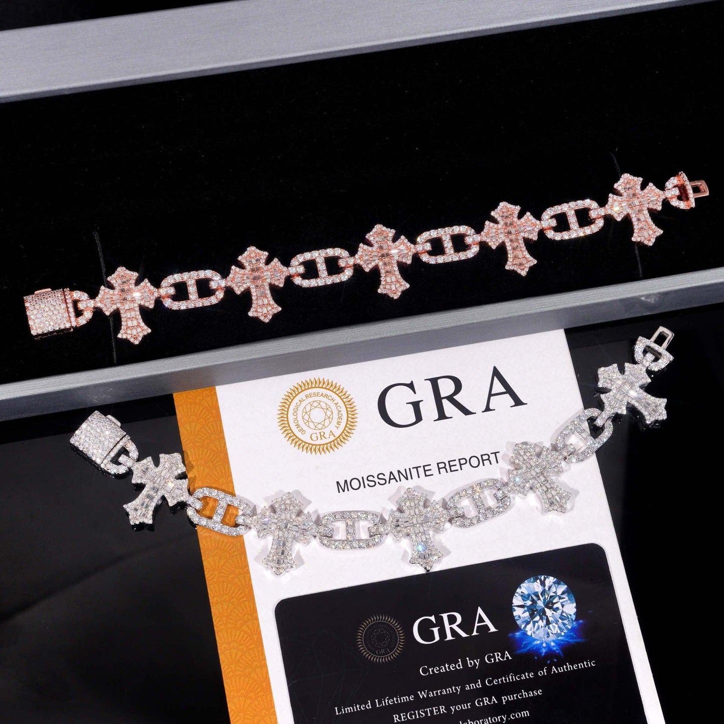 Moissanite Cross Cuban Link Bracelet with Box Clasp – S925 Sterling Silver Iced-Out Hip Hop Streetwear Jewelry - CaratixJewelry