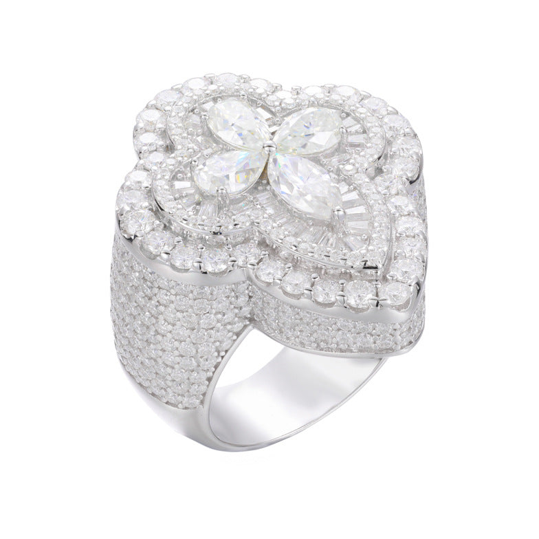 Iced Out Moissanite Flower Ring S925 Hip Hop Men | Caratix