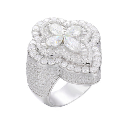 Iced Out Moissanite Flower Ring S925 Hip Hop Men | Caratix