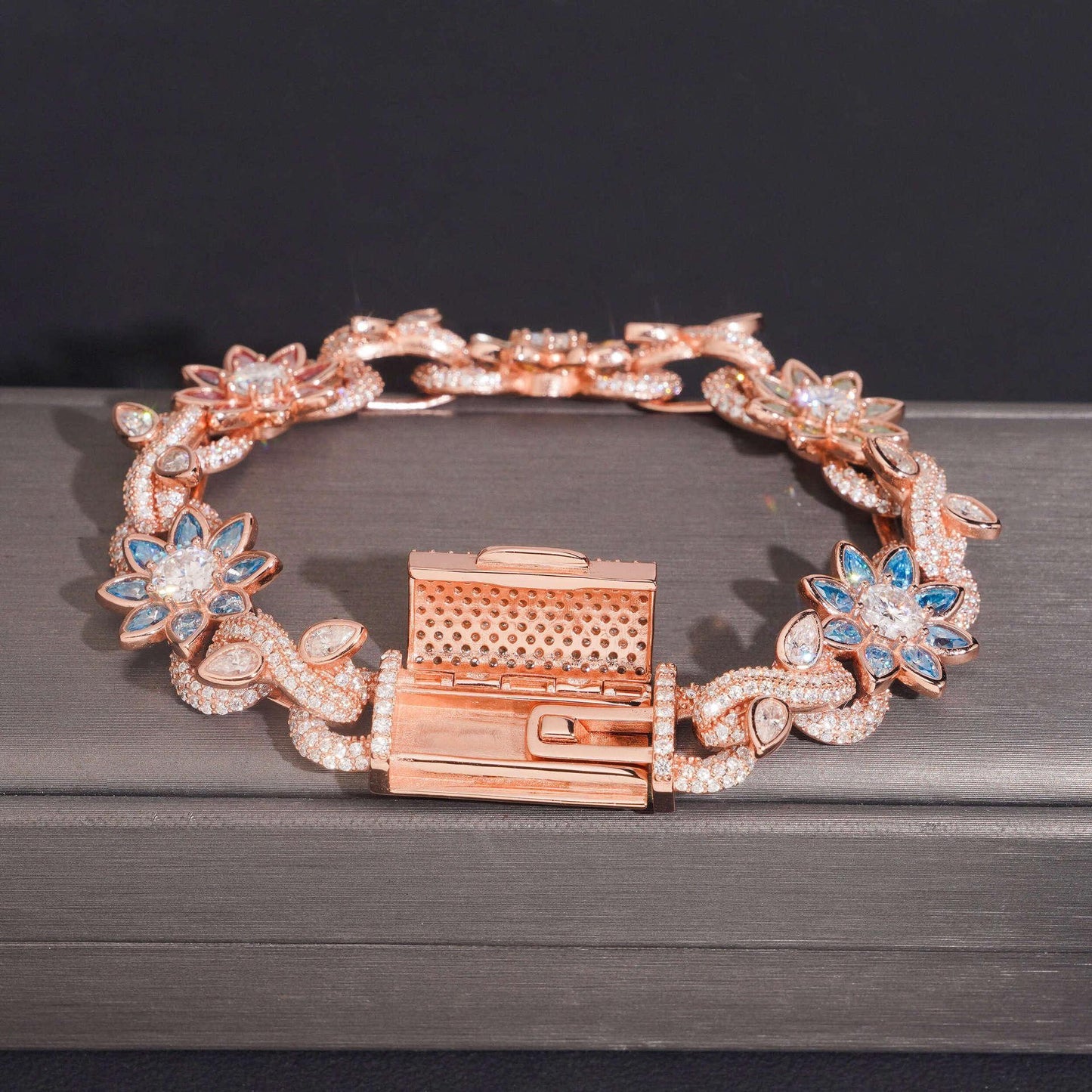 16mm Colored Moissanite Cuban Link Chain with Flower Design – S925 Sterling Silver Iced-Out Hip Hop Men’s Streetwear Necklace - CaratixJewelry