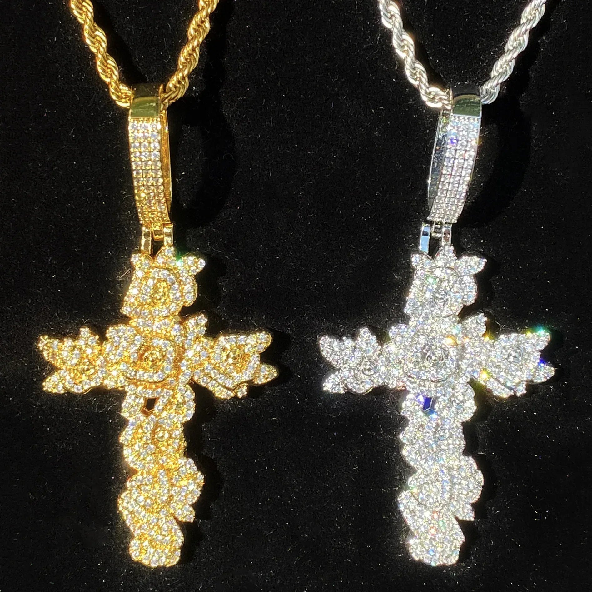 Iced Out Rose Cross Pendant | Women's Blooming Floral Necklace - CaratixJewelry