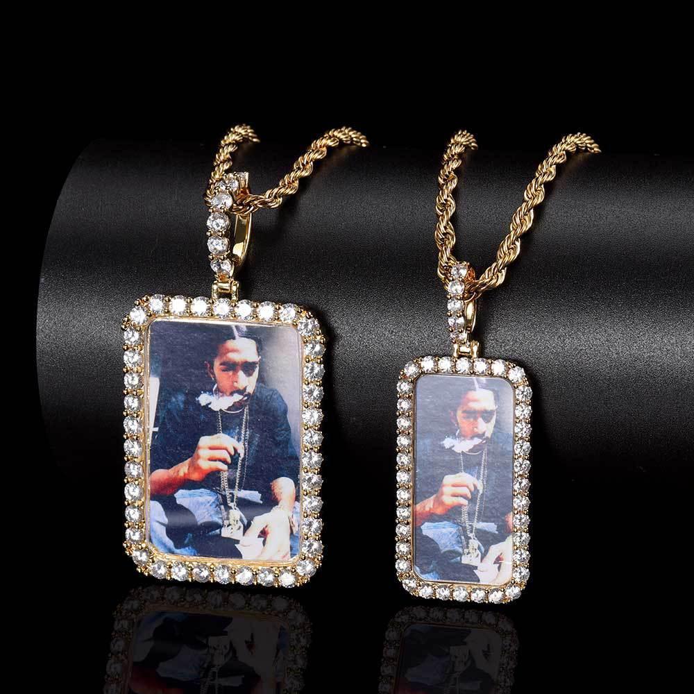 Custom Small Square Photo Pendant Necklace with Zircon Stones for Men | Caratix Jewelry - CaratixJewelry