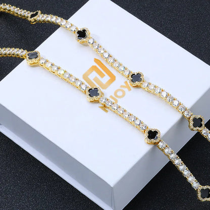 4mm Color Enamel Clover Tennis Chain | Iced Out Zircon Necklace | Custom Rapper Iced Out Chain | Caratix - CaratixJewelry