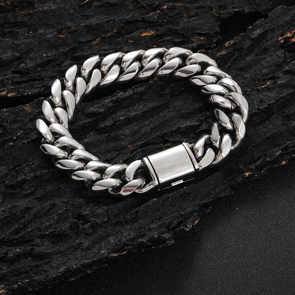 Stainless Steel Titanium Cuban Link Bracelet Polished Round Finish for Men | Caratix Jewelry - CaratixJewelry