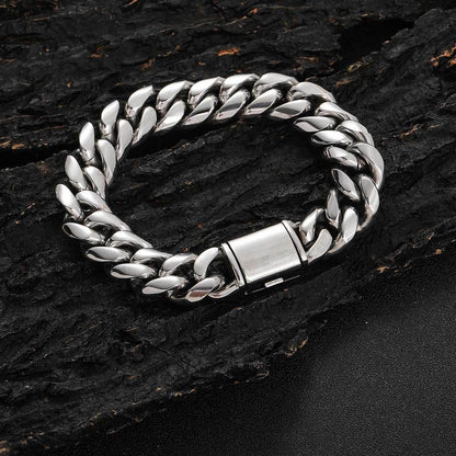 Stainless Steel Titanium Cuban Link Bracelet Polished Round Finish for Men | Caratix Jewelry - CaratixJewelry