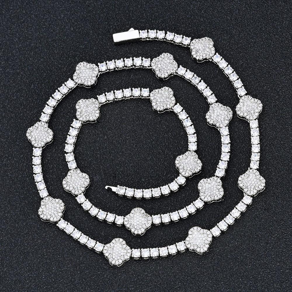 Men's Spring-Clasp Clover Tennis Chain | 5A Zircon Iced Out Necklace | Premium Gold Chain Rapper Style | Caratix - CaratixJewelry
