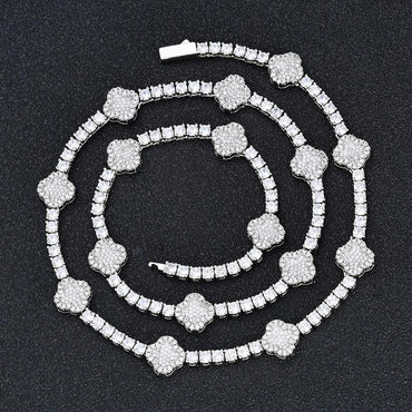 Men's Spring-Clasp Clover Tennis Chain | 5A Zircon Iced Out Necklace | Premium Gold Chain Rapper Style | Caratix - CaratixJewelry