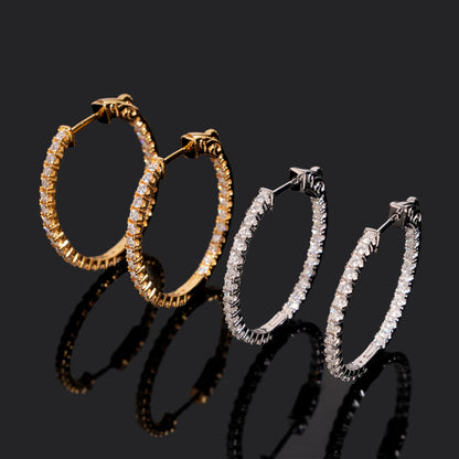 Large Moissanite Hoop Earrings S925 Silver | Big Iced Out Hoops D VVS1 | Caratix
