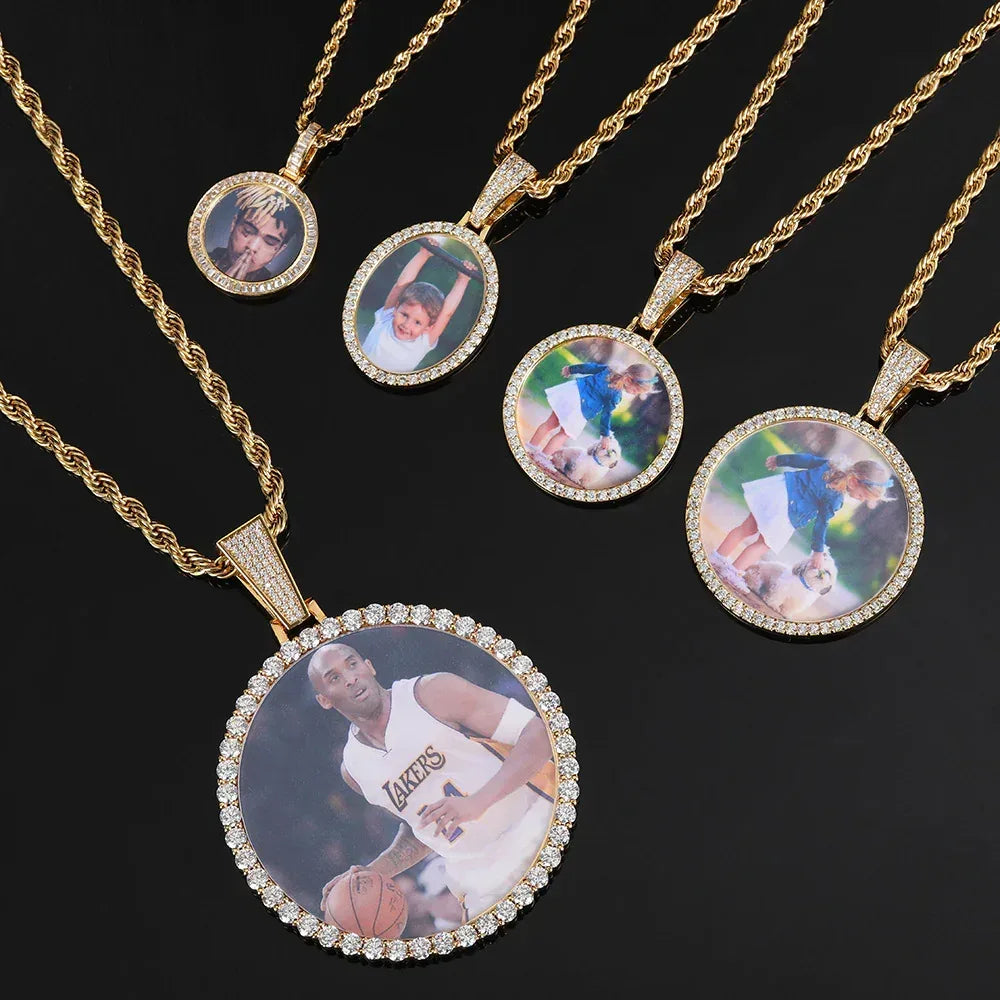 Custom Photo Pendant Hip Hop Necklace with Copper Frame and Zircon for Men | Caratix Jewelry - CaratixJewelry