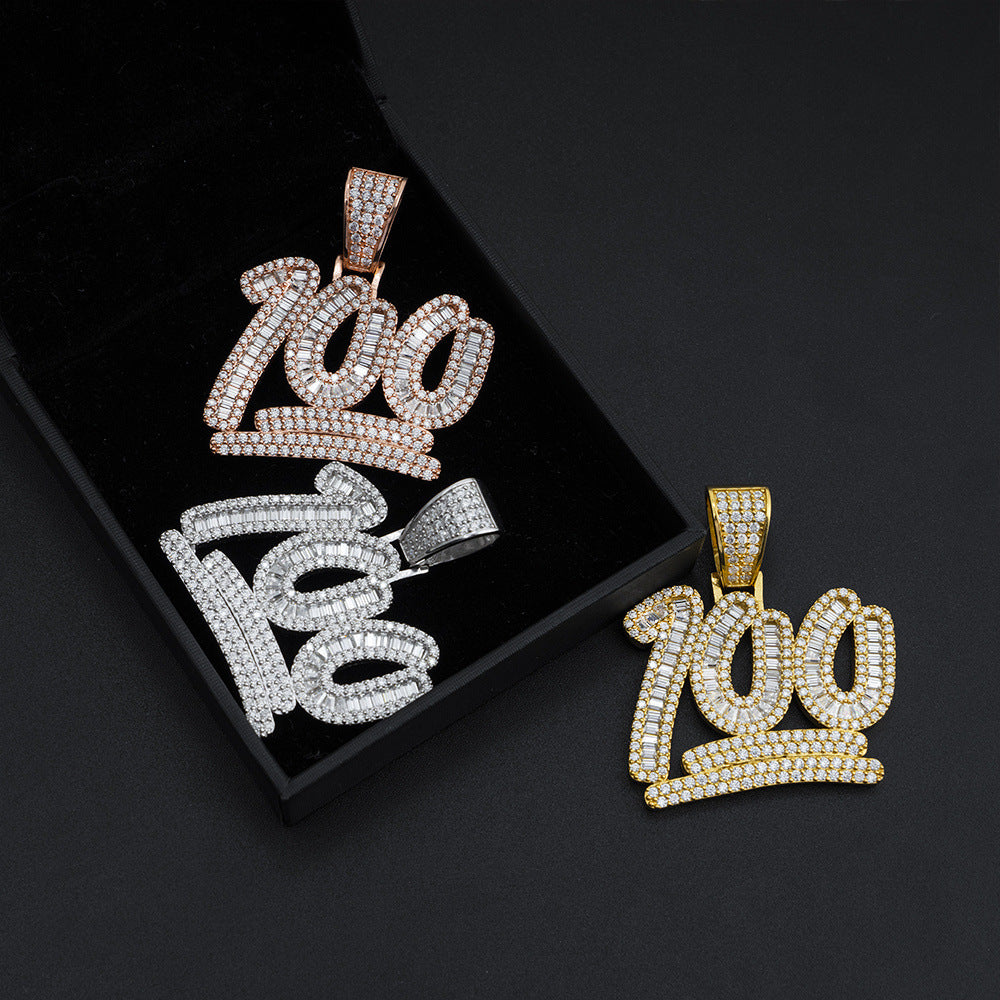 S925 Sterling Silver Moissanite 100 Emoji Pendant | Iced Out Number 100 Charm | Caratix