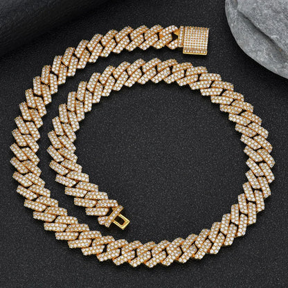 14mm Cuban Chain Necklace with Zircon Stones - CaratixJewelry