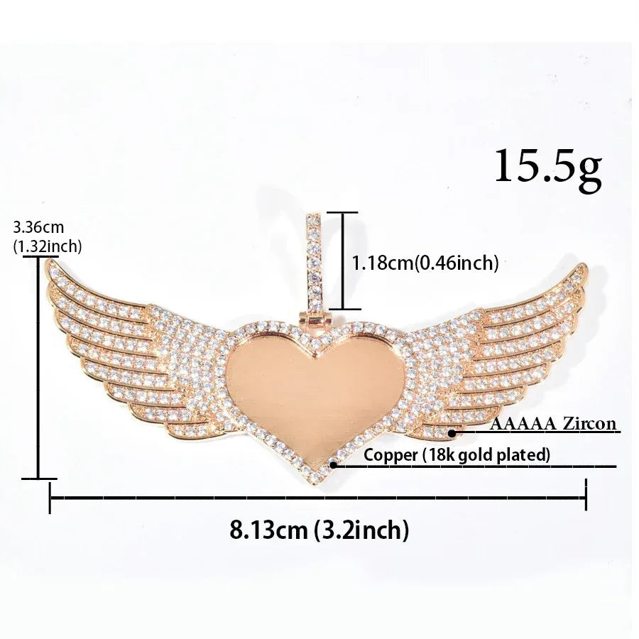 Heart Wing Photo Pendant | Iced Out CZ Custom Picture Hip Hop DIY Jewelry - CaratixJewelry