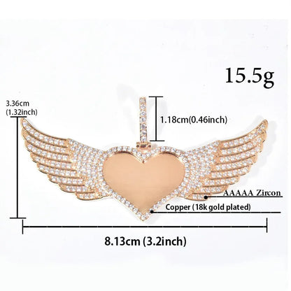 Heart Wing Photo Pendant | Iced Out CZ Custom Picture Hip Hop DIY Jewelry - CaratixJewelry
