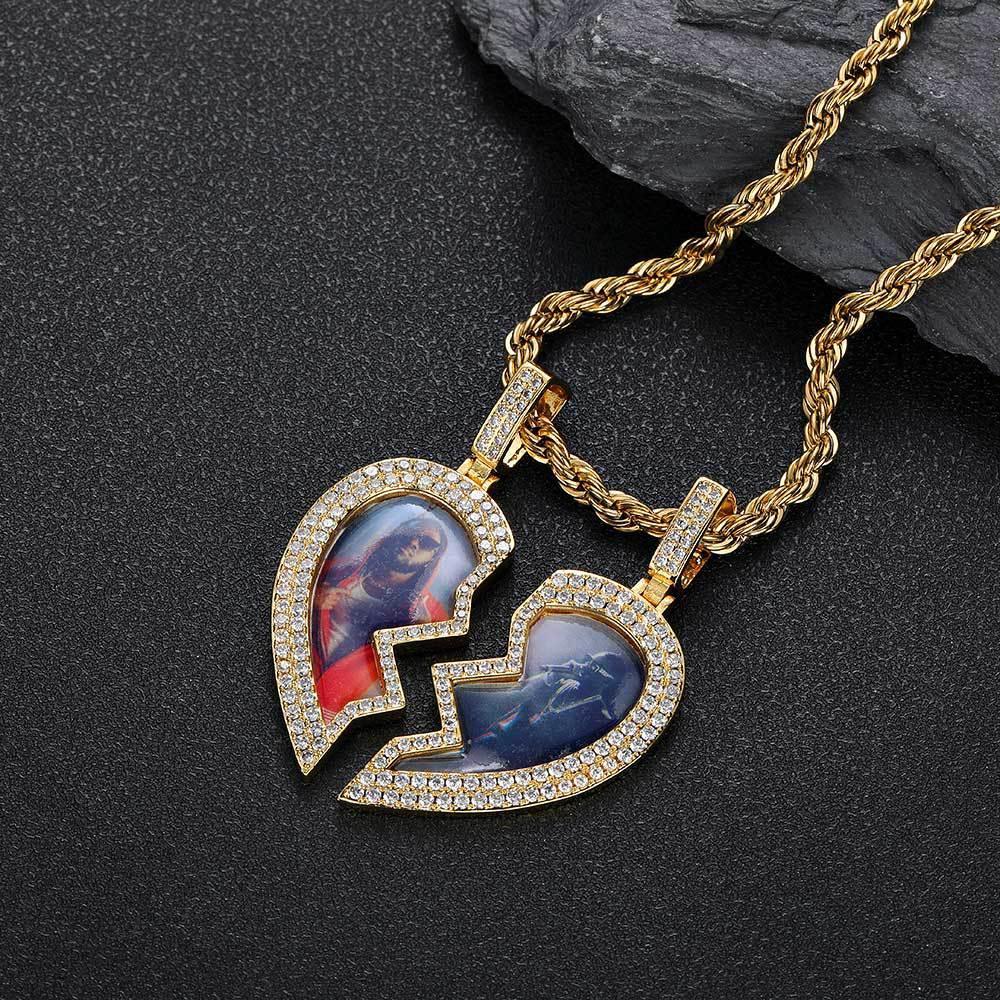 Magnetic Heart Photo Pendant Necklace with Micro-Pave Zircon for Men | Caratix Jewelry - CaratixJewelry