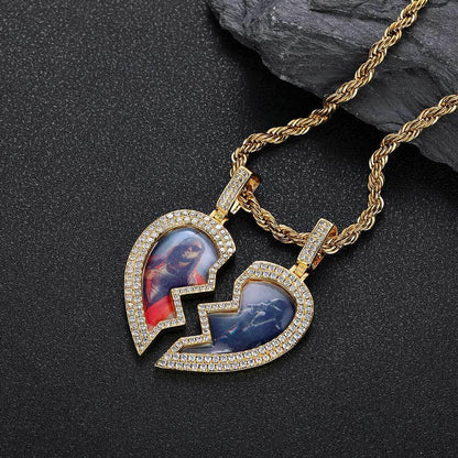 Magnetic Heart Photo Pendant Necklace with Micro-Pave Zircon for Men | Caratix Jewelry - CaratixJewelry
