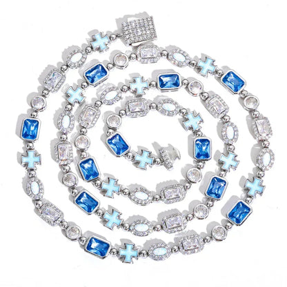 6mm Enamel Cross Necklace Blue Stone Rapper Iced Out Chain Style | Caratix Jewelry - CaratixJewelry
