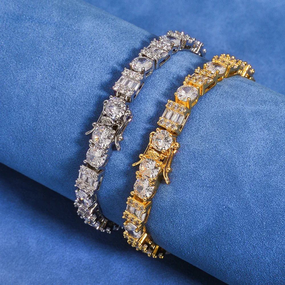 Custom 6.5mm Square & Round Mixed Tennis Bracelet | Secure Clasp Bling Jewelry | Caratix - CaratixJewelry
