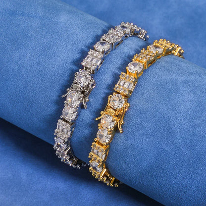 Custom 6.5mm Square & Round Mixed Tennis Bracelet | Secure Clasp Bling Jewelry | Caratix - CaratixJewelry