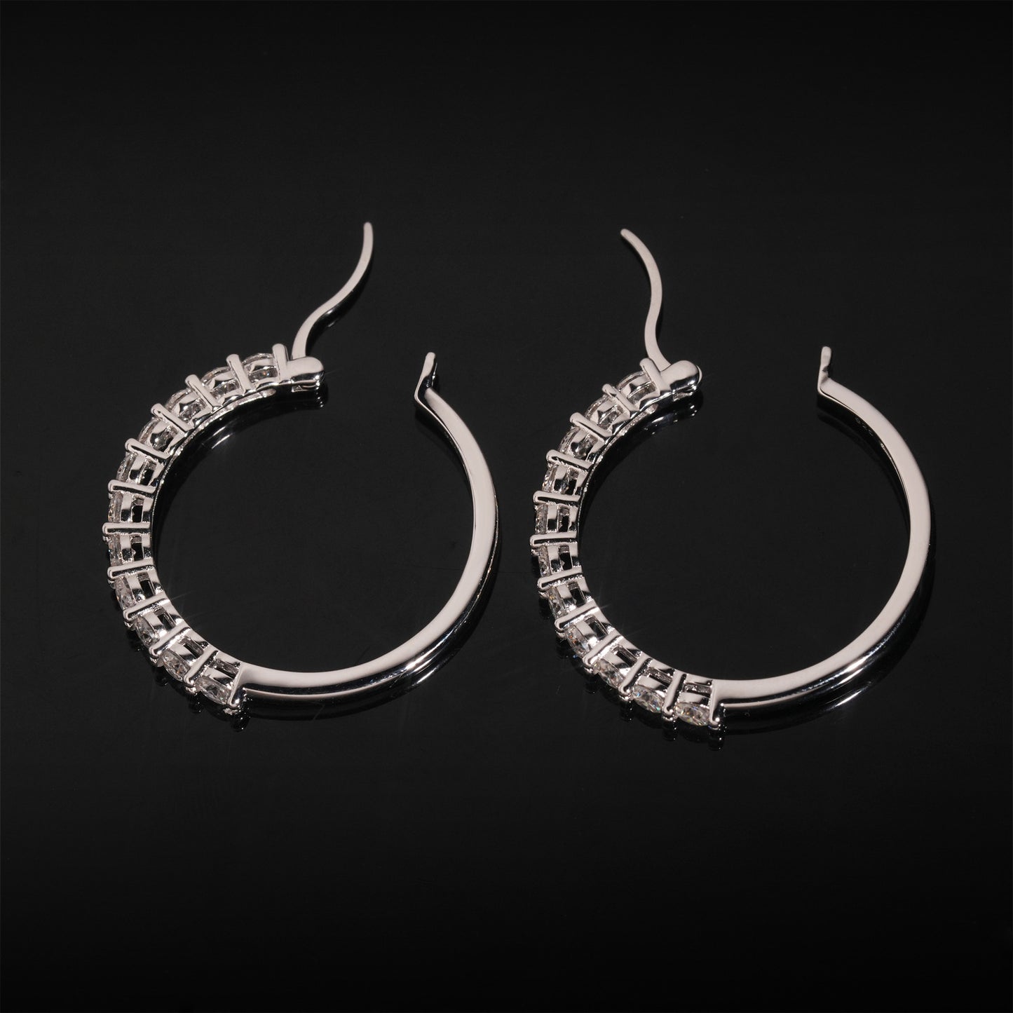 S925 Sterling Silver Moissanite Hoop Earrings | D VVS1 Pave Set Hoops | Caratix