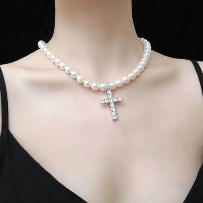 8mm–10mm Pearl Necklace with Cross Butterfly Letter Pendant for Men & Women | Caratix Jewelry - CaratixJewelry