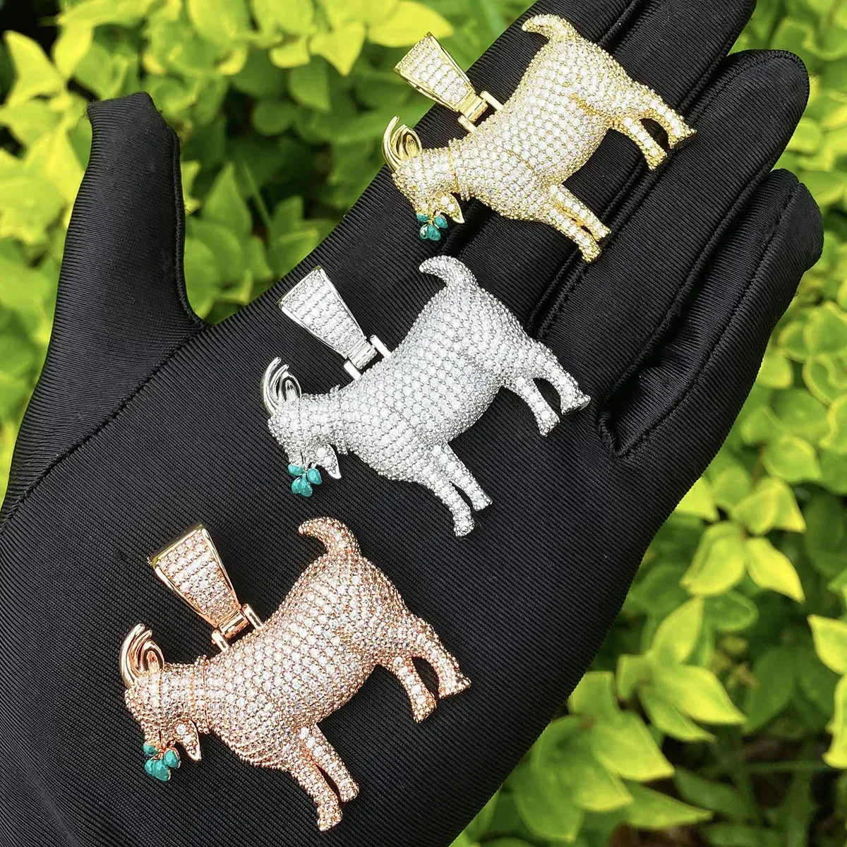 Iced Out "Grazing Goat" G.O.A.T. Pendant | Men's Real Copper CZ Necklace - CaratixJewelry