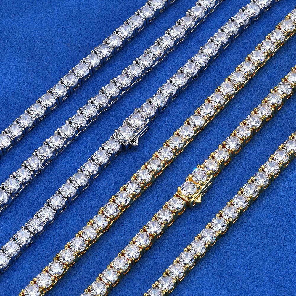 Moissanite Tennis Chain with Spring Clasp – S925 Sterling Silver Hip Hop Necklace for Men - CaratixJewelry