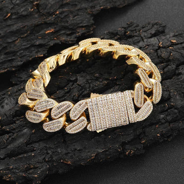 20mm Iced Out Cuban Bracelet Mixed Zircon Rapper Style - CaratixJewelry